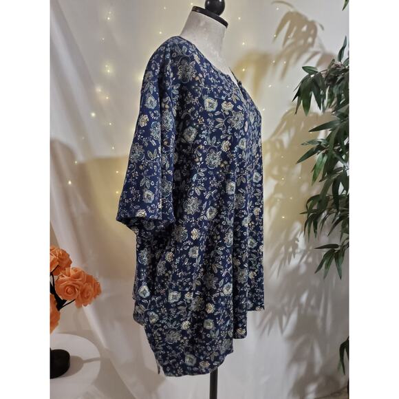 Croft & Barrow Womens Floral Split Neck Short Sleeve Top Plus 4X 100% Cotton - Picture 4 of 8